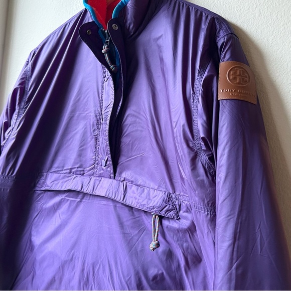 Tory Burch REVERSIBLE NYLON FLEECE PULLOVER JACKET Purple Orange Sz XS - Picture 7 of 16